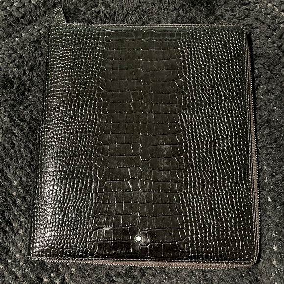 Montblanc dark brown zip notebook cover croc embossed - Picture 1 of 6